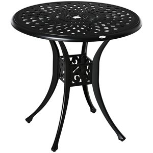 Antique Cast Aluminum 30 <b>Round</b> Patio Dining <b>Table</b> with Umbrella Hole Bistro Style Black <b>Folding</b> Outdoor Furniture - Product Image 1