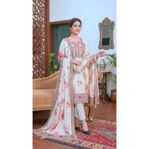 Traje Pakistaní para Mujer Color Marfil con Estampado Digital, Lentejuelas Bordadas y Detalles de Encaje para Fiestas, Estilo Moderno, Todas las Temporadas - Product Image 1