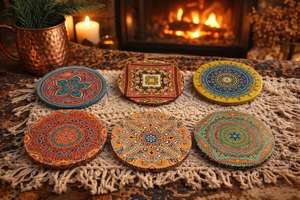 Arte de impresión tradicional moderno para posavasos de taza de té hechos a mano, para decoración del hogar y restaurantes, a precio de Target por UO INDIA - Product Image 2