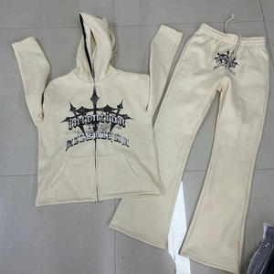 Survêtement personnalisé avec logo pour hommes, impression 3D en relief, pantalon évasé superposé, sweat-shirt, survêtement de qualité supérieure, survêtements d'hiver pour garçons et hommes - Product Image 3