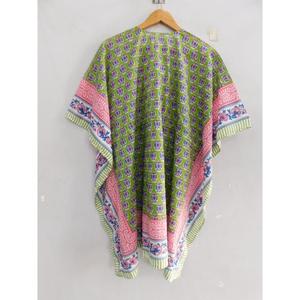 เสื้อคลุมผ้าฝ้ายทำมือรักษ์โลก พิมพ์ลายบล็อก สไตล์โบฮีเมียน เหมาะสำหรับใส่ไปชายหาด แขนทรงปีกค้างคาว คอวี ทรงปกติ เอวธรรมชาติ สำหรับฤดูร้อน - Product Image 5