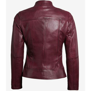 Wholesale Real Sheepskin Leather Women’s <b>Jacket</b> - Stand Collar Tailored Fit Burgundy High-Quality Outerwear - Product Image 5