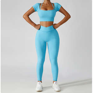 Ensemble de yoga sans couture personnalisé 5 pièces, séchage rapide, tenue de course ajustée, anti-choc, taille haute, ensemble de sport pour femme, vêtements de fitness et de gym en extérieur - Product Image 2