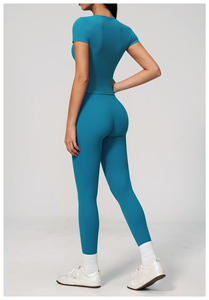 Ensemble de yoga 2 pièces pour femme, nouvelle collection, tendance, épaules dénudées, taille haute, en Spandex/Nylon, respirant, le plus vendu - Product Image 6