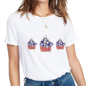 Camiseta de Mujer para el Día de la Independencia de EE. UU., 100% Algodón, Casual, con Parches, Cuentas, Colores de la Bandera y Motivos de Estrellas, Corte Regular, Transpirable - Product Image 4