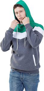 Sweat à capuche pour homme, coupe ajustée, vert et gris, avec motif chevron et poches latérales - Product Image 4