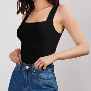 <b>Women's</b> <b>Black</b> Square Neck Knitted <b>Tank</b> <b>Top</b> Solid Color Casual Breathable Spandex Cotton Blend Regular Fit - Product Image 1
