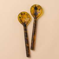 Cuillères de service en résine, finition marbrée rouge, manche long, poli miroir, design moderne, durables, écologiques, compatibles lave-vaisselle