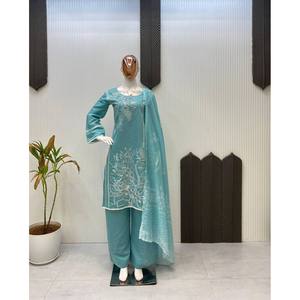 ชุดสูทสำหรับปาร์ตี้ของผู้หญิงพร้อม dupatta ล่างด้านบนเพื่อลุคที่หรูหรา - Product Image 2