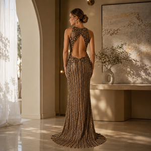 Luxury Hand Beaded Evening Gown for Women Sleeveless Designer Formal Prom Wedding Reception Cocktail Party Maxi Dress Elegant - Product Image 3