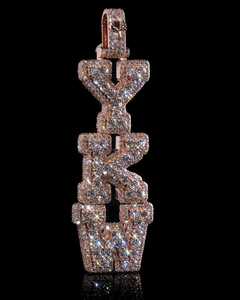 Pendentif personnalisé à trois lettres avec moissanite VVS en argent sterling 925 plaqué rhodium, bijoux hip-hop, fournisseur en gros - Product Image 2