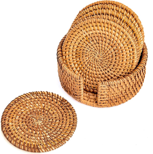 Ensemble de dessous-de-plat et de sous-verres en rotin tressé de qualité supérieure, résistant à la chaleur, vente en gros - Product Image 6
