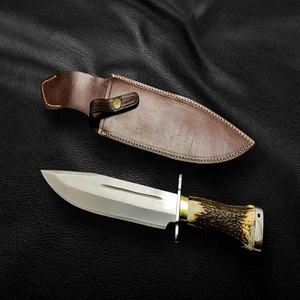 Cuchillo de caza de 12 pulgadas con mango de asta texturizado, hoja de acero de Damasco con punta de clip y ranura para sangre, proveedor mayorista A&M ENTERPRISES - Product Image 1
