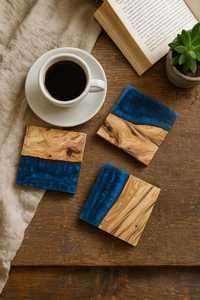 Posavasos Cuadrados Modernos Artísticos de Resina Epoxi y Madera, Juego de Protección para Mesa Hecho a Mano para Decoración del Hogar - Product Image 4