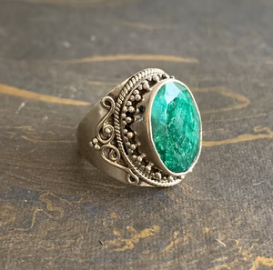 Designer Cut <b>Emerald</b> Gemstone 925 Sterling <b>Silver</b> <b>Ring</b> Wholesale Oval Shape Stone Vintage Style Jewelry For Men - Product Image 4