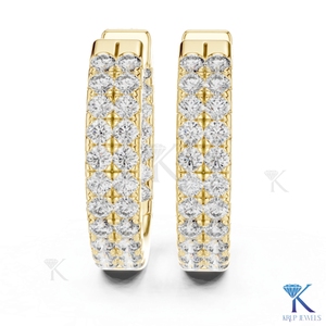 Lab Grown CVD HPHT Diamond Double Row Pave Huggie <b>Hoop</b> <b>Earrings</b> 14K 18K <b>Solid</b> Gold Fine Women Jewelry - Product Image 1
