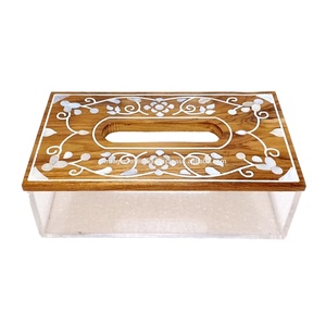 กล่องทิชชู่ฝังกระดูกทรงสี่เหลี่ยมขัดเงาทำมือ - Product Image 1