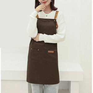 <b>Bib</b> <b>Apron</b> Canvas Brown With Pockets Machine Washable For Cooking Daily Use Simple Style Wholesale Customizable Logo <b>Aprons</b> - Product Image 1