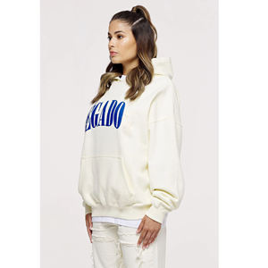 Sudadera con Capucha Oversize Unisex Color Crema, con Logotipo Bordado Personalizado, Sudadera Corta de Invierno con Capucha en la Parte Trasera - Product Image 4