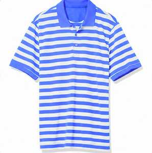 เสื้อเชิ้ตผู้ชายสีฟ้าอ่อนสไตล์วินเทจ  โลโก้ด้านหน้า แขนสั้น ระบายอากาศได้ดี ผลิตจากผ้าถักผสมโพลีเอสเตอร์/คอตตอน สำหรับใส่ลำลอง - Product Image 1