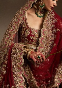 Classic Modern Pakistani Bridal Wear Floor-Length Ball Gown Rich Handcrafted Lace-Up Crystal <b>Sequined</b> Ruffles Embroidery Pearls - Product Image 4