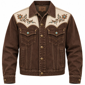 <b>Men's</b> Vintage <b>Suede</b> Leather <b>Jacket</b> With Floral Embroidery Turn-down Collar Regular Fit Autumn Style - Product Image 1