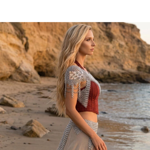 Silver Plated Stainless Steel Chainmail Top <b>Red</b> <b>Corset</b> Armor Wear for Women Fashion Costume with Sword Accessory - Product Image 3
