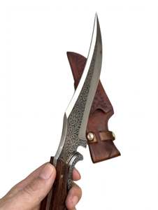Handcrafted <b>Engraved</b> Trailing Point Utility Knife Carved Walnut Wood Handle Steel Guard Craft <b>Tool</b> - Product Image 2