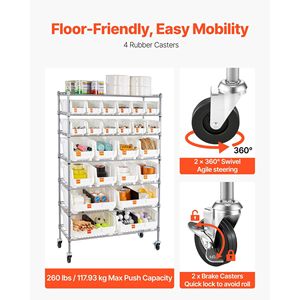 Estante de Almacenamiento Rodante de 7 Niveles con 24 Contenedores Organizadores, Sistema de Estanterías de Alambre de Acero, Ruedas Móviles para Organización de Herramientas en Garajes - Product Image 5