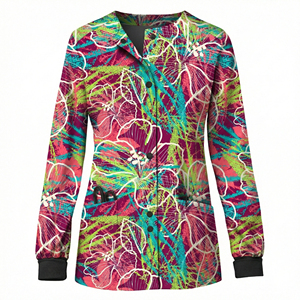 Blouse d'infirmière personnalisable en gros, imprimée, à boutons-pression, manches longues, tenue médicale, avec votre propre logo, tailles variées, blouses d'infirmière OEM - Product Image 4