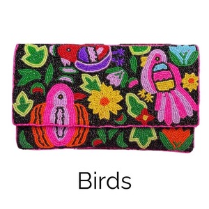 Colorful Embroidery Portable Fashion Clutch Beaded Citrus Parrot Designer Party Bridal Evening Stylish <b>Handbag</b> <b>Chain</b> Button - Product Image 5