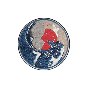 Lightweight Canvas Circular Embroidered <b>Patch</b> with Great Wave and Red Sun Design <b>Sew</b>-<b>On</b> Fabric Applique for Clothing & Hats - Product Image 6