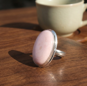 Large Natural Pink <b>Opal</b> <b>Ring</b> Pure 925 Sterling Silver Rose & Yellow Gold Plated Oval Cabochon Gemstone Statement Cocktail <b>Ring</b> - Product Image 4