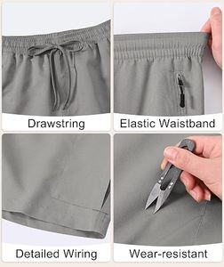 Shorts d'été décontractés pour hommes en polyester tissé extensible, taille mi-haute, avec braguette boutonnée, anti-humidité et résistants à l'eau - Product Image 3