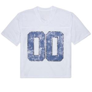 Maillot de football américain en maille blanche pour femmes Vêtements de sport personnalisés avec impression du numéro 00 Maillot de sport d'été respirant à col en V - Product Image 2