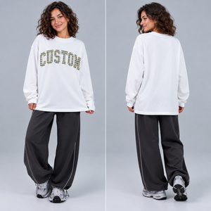 Sudadera de Algodón Blanca con Estampado de Letras Personalizado para Mujer, Cuello Redondo, Manga Larga, Estilo Holgado, Moda Otoñal - Product Image 3