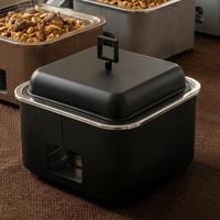 Plat de service carré moderne noir mat en acier inoxydable pour buffet, chauffe-plat cannelé avec couvercle, vente en gros, simple