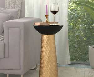 Best In Class Modern <b>Round</b> Coffee <b>Table</b> With <b>Gold</b> Textured Base And Black Top For Living Room Furniture - Product Image 4