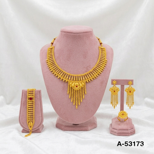 Traditional MOLL JEWELLERS 24K Gold Plated Brass Lab Created Zircon Women's Bridal Jewelry Set Charm Necklace Box <b>Chain</b> A-53174 - Product Image 2