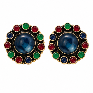 <b>Oxidized</b> Silver Multicolor Flower Stud Earrings Handmade 14K Gold Plated Vintage Ethnic Jewelry for Women Anniversary Rajasthan - Product Image 1