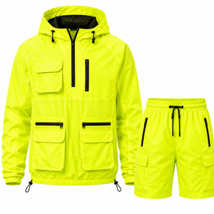 Grace Collection Men's Sporty Streetwear Solid Printed <b>Hooded</b> Quarter-<b>Zip</b> Fleece Jacket Shorts Set Quick Dry 300g Outerwear - Product Image 1