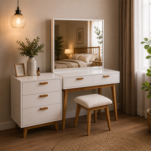 Bedroom <b>Dressing</b> <b>Table</b> Set with Solid Teak Wood Eco-Friendly <b>Modern</b> Minimalist Design Smooth Finish - Product Image 3