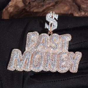 Colgante de Moissanita Plateada con Diseño de Dólar 'Fast Money', Estilo Hip Hop Iced Out, Colgante de Alta Gama, Joyería Unisex de Moda Urbana, Regalo - Product Image 6