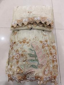 Luxury Beaded Silk Fabric Embroidered Floral Silk Cloth Handwork Beads <b>Sequin</b> Fabric Wedding Dress Saree Lehenga <b>Material</b> - Product Image 3