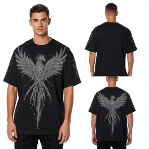 Vente Flash Prix de Gros T-shirt Homme Oversize Personnalisé avec Strass Phénix en Cristal, Vêtement Décontracté Streetwear Tendance - Product Image 3