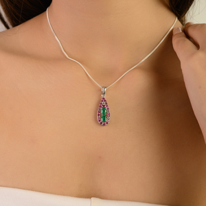 Colgante de Plata de Ley 925 con Esmeralda y Rubí en Forma de Gota de Agua para Mujer, Chapado en Rodio, Regalo de Aniversario - Product Image 4