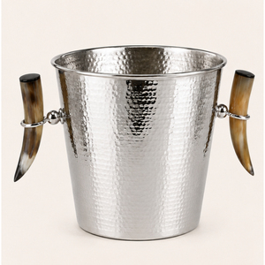 Seau à vin moderne en métal martelé argenté avec poignées décoratives en corne, bac à champagne en acier inoxydable pour l'hôtellerie et les bars - Product Image 3
