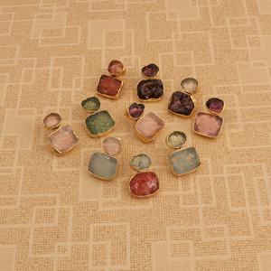 Elegante hecho a mano aguamarina cuarzo rosa doble piedra natal Stud pendientes para mujer chapado en oro Collet ajuste colgantes estilo de moda - Product Image 6