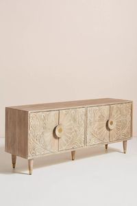 Midcentury Modern Wood <b>TV</b> <b>Stand</b> With Floral Carving Storage Cabinet Living Room Furniture - Product Image 4