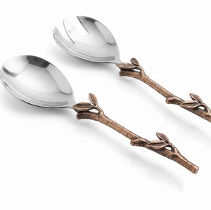 Ensemble élégant de cuillères et fourchettes de service en acier inoxydable avec poignée dorée en forme de nœud, pour mariage, traiteur, vaisselle de fête - Product Image 4